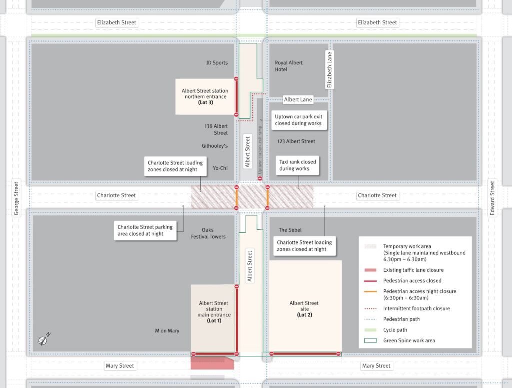 Charlotte Street overnight lane closures and pedestrian detours from 6:30pm Monday 29 June 2026 to 6:30am Saturday 4 July 2026.