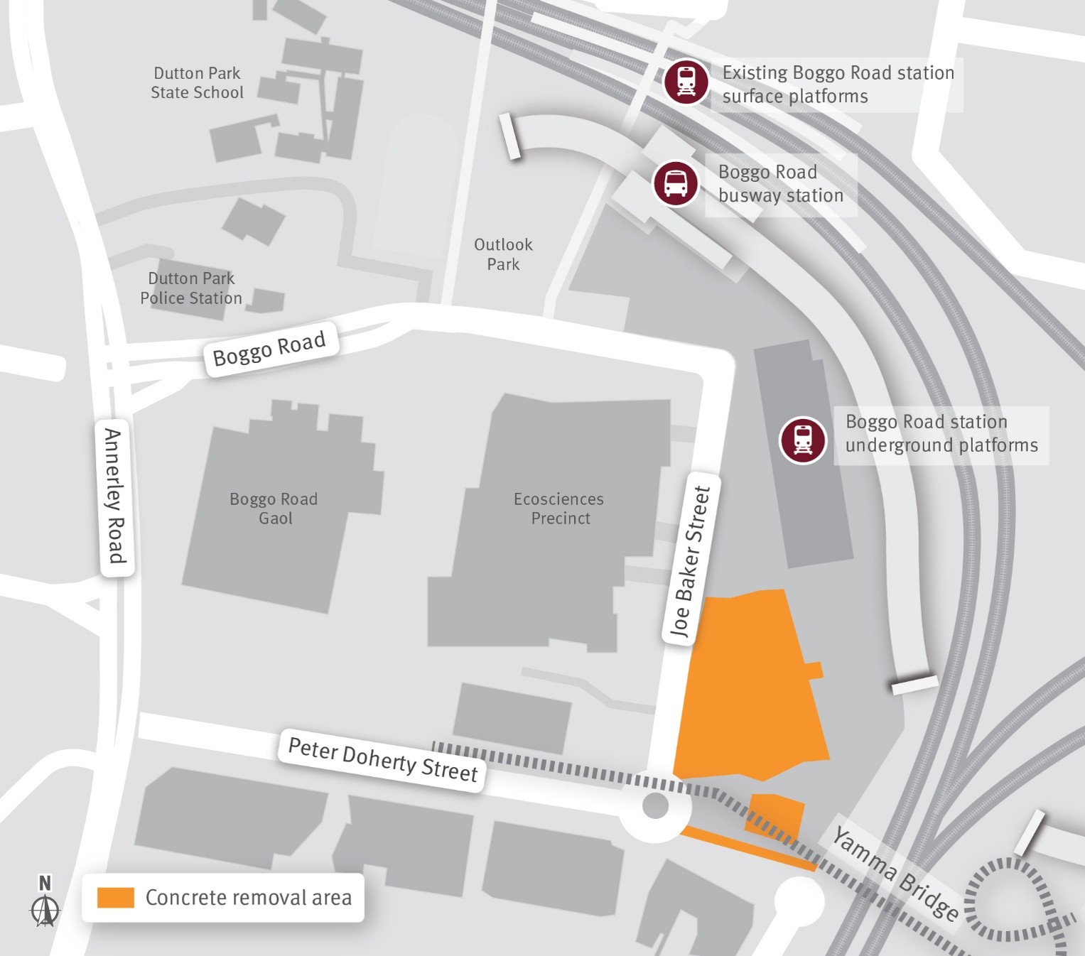 Boggo Road concrete slab areas to be removed from late July to October 2026.