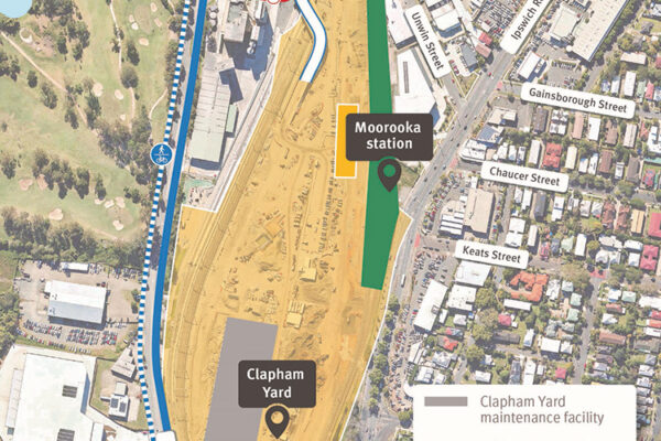 Map of work areas, construction access, cyclist and pedestrian access, and temporary traffic changes on Fairfield Road and Muriel Avenue, Yeerongpilly