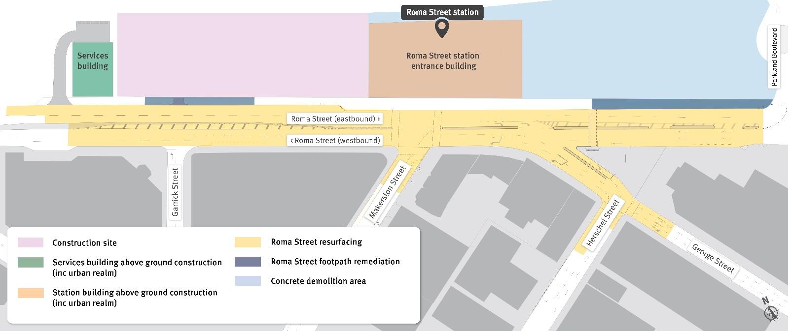 An overview of Roma Street precinct works occurring during August and September.