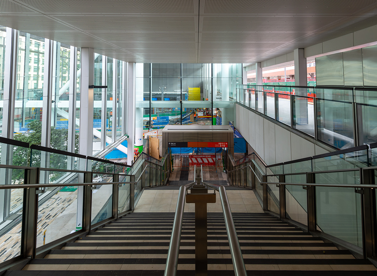 Looking down the stairs from Roma Street Busway platform 1