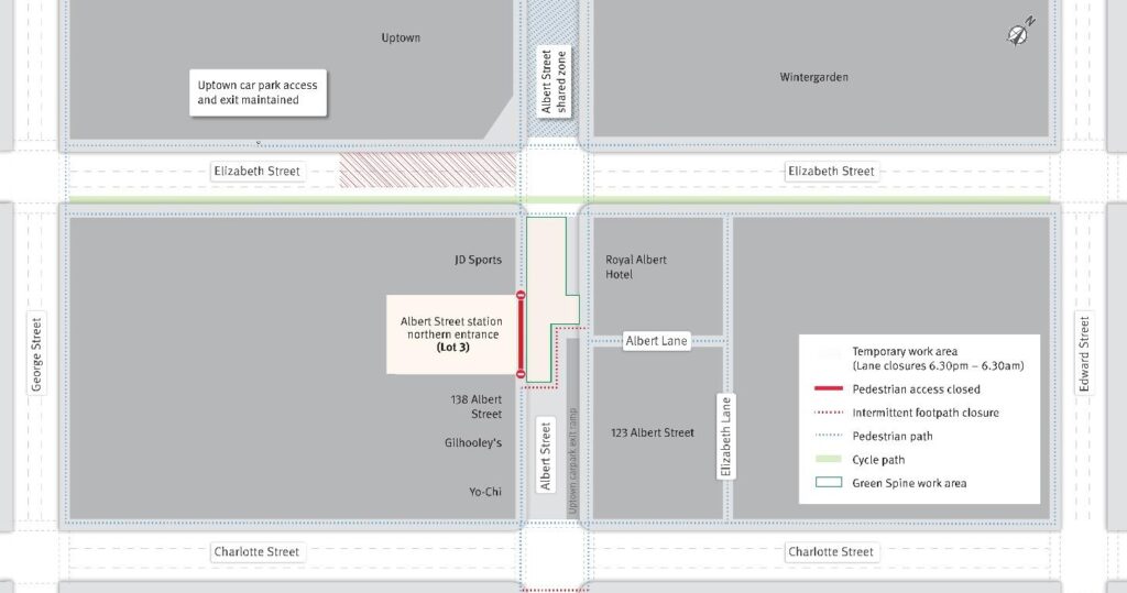 Temporary night-time lane closures on Elizabeth Street, one lane maintained.