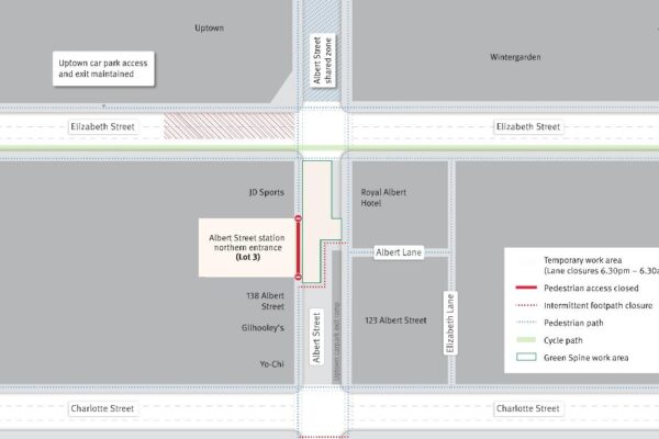Temporary night-time lane closures on Elizabeth Street, one lane maintained.
