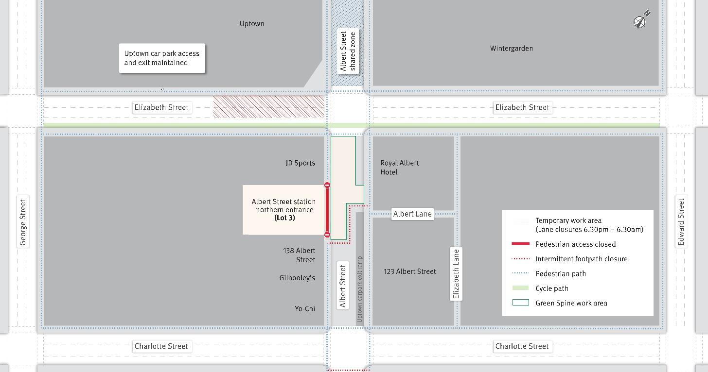 Temporary night-time lane closures on Elizabeth Street, one lane maintained.