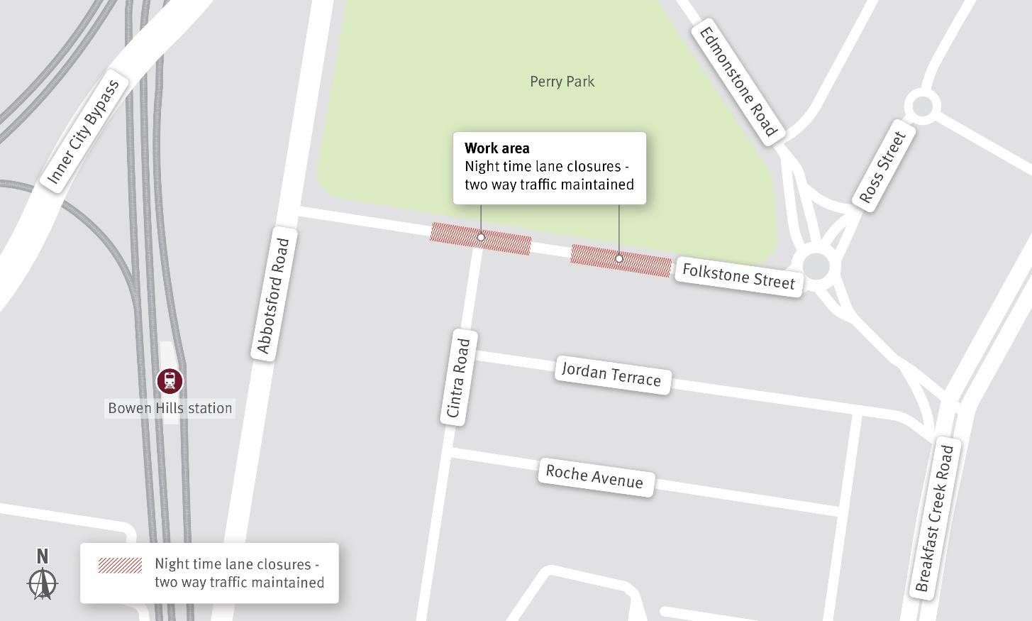 Temporary night-time lane closures on Folkestone Street from 24 August for up to two weeks, with two way traffic maintained.
