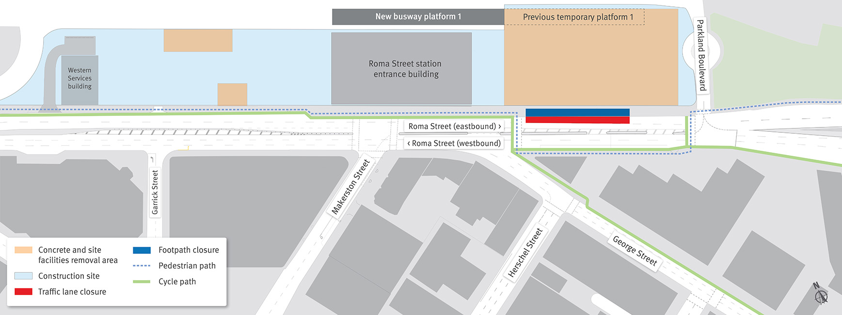 Roma Street concrete slab area to be removed from early September to early 2027.