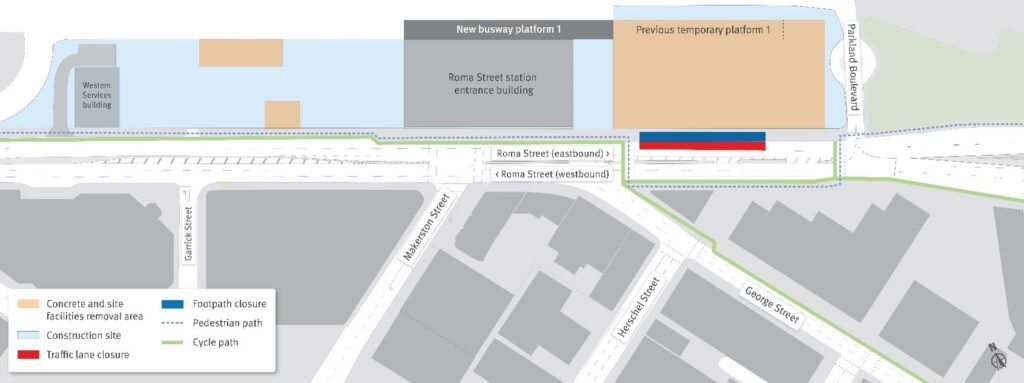 Roma Street concrete slab area to be removed from early September to early 2027.